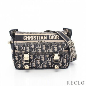 Christian Dior Diorcamp Oblique Shoulder Bag Beige Navy Blue Canvas
